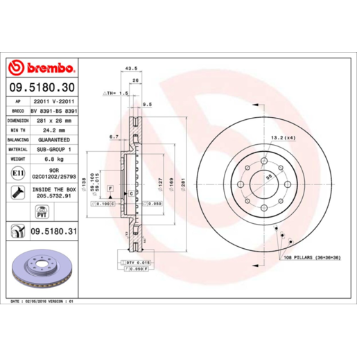 Brembo Disc Brake Rotor Front - 09.5180.31