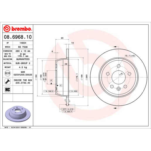 Brembo Disc Brake Rotor - 08.6968.10