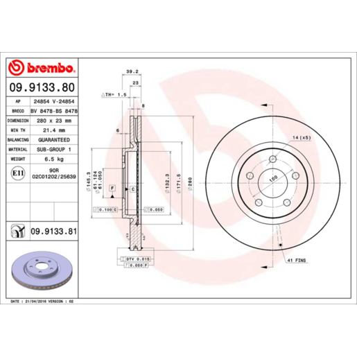 Brembo Disc Brake Rotor Front - 09.9133.81