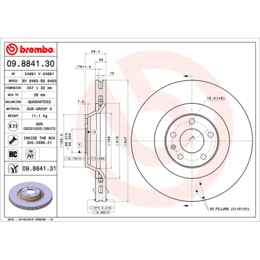 Brembo Disc Brake Rotor Front - 09.8841.31