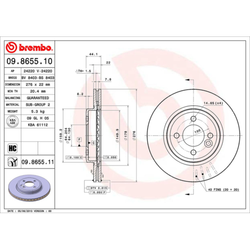 Brembo Disc Brake Rotor Front - 09.8655.11