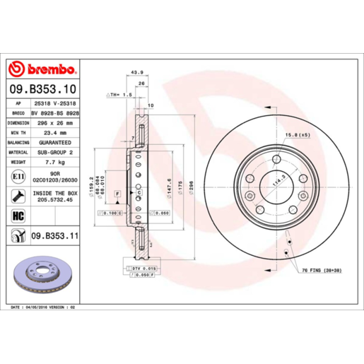 Brembo Disc Brake Rotor Front - 09.B353.11