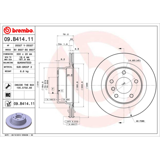 Brembo Disc Brake Rotor Rear - 09.B414.11