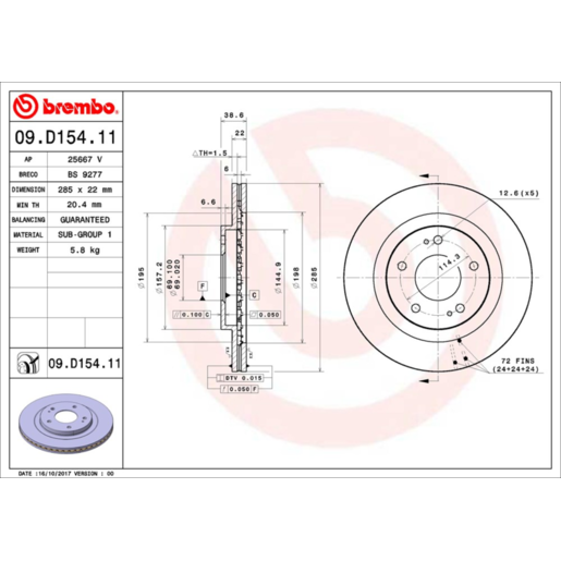 Brembo Disc Brake Rotor Front - 09.D154.11