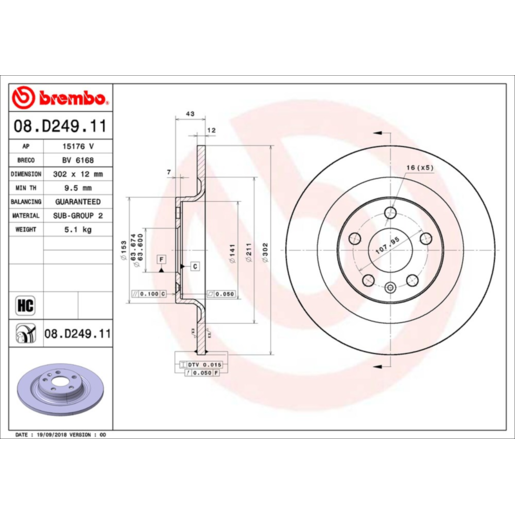 Brembo Disc Brake Rotor Rear - 08.D249.11