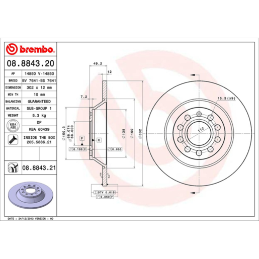 Brembo Disc Brake Rotor Rear - 08.8843.21