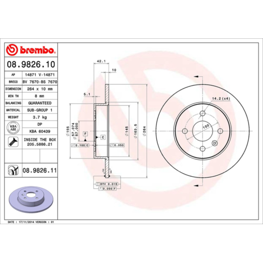 Brembo Disc Brake Rotor Rear - 08.9826.11