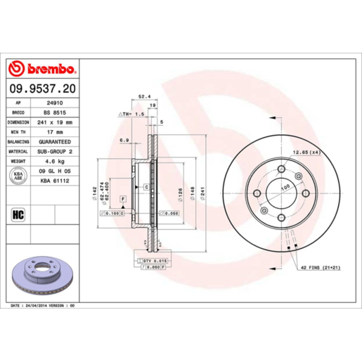 Brembo Disc Brake Rotor - 09.9537.20