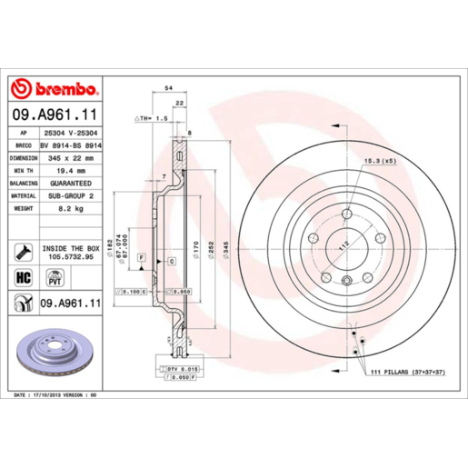 Brembo Disc Brake Rotor - 09.A961.11