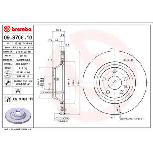 Brembo Disc Brake Rotor Rear - 09.9768.11