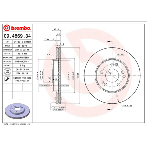 Brembo Disc Brake Rotor Front - 09.4869.34