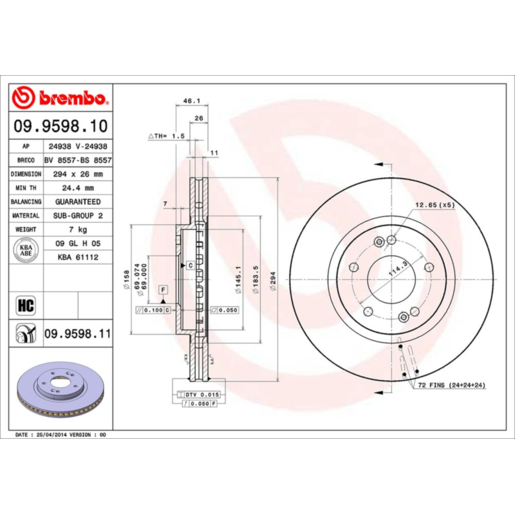 Brembo Disc Brake Rotor - 09.9598.11