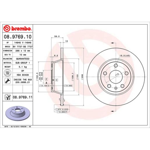 Brembo Disc Brake Rotor Rear - 08.9769.11