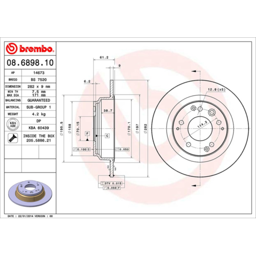 Brembo Disc Brake Rotor Rear - 08.6898.10