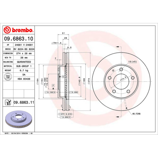 Brembo Disc Brake Rotor - 09.6863.11