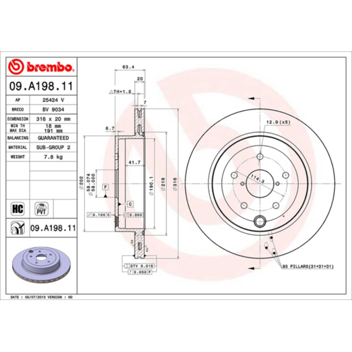 Brembo Disc Brake Rotor Rear - 09.A198.11