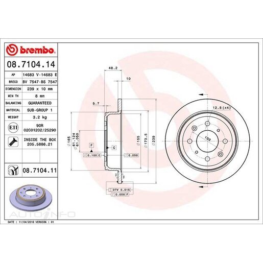 Brembo Disc Brake Rotor - 08.7104.11