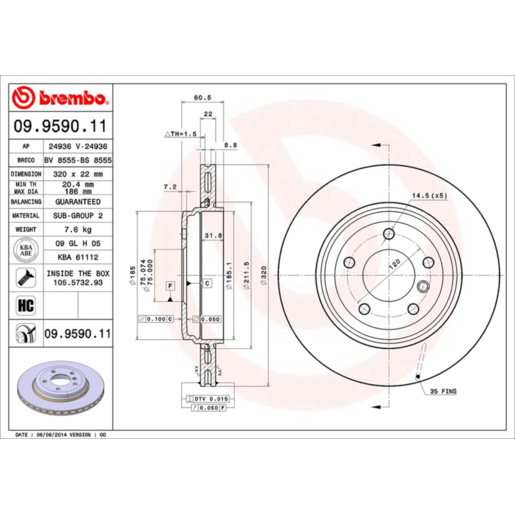 Brembo Disc Brake Rotor Rear - 09.9590.11