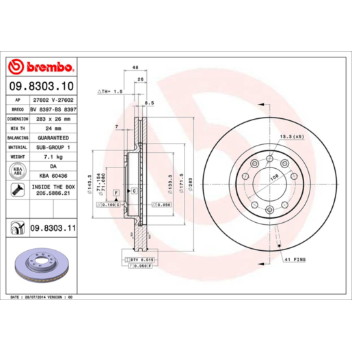 Brembo Disc Brake Rotor Front - 09.8303.11