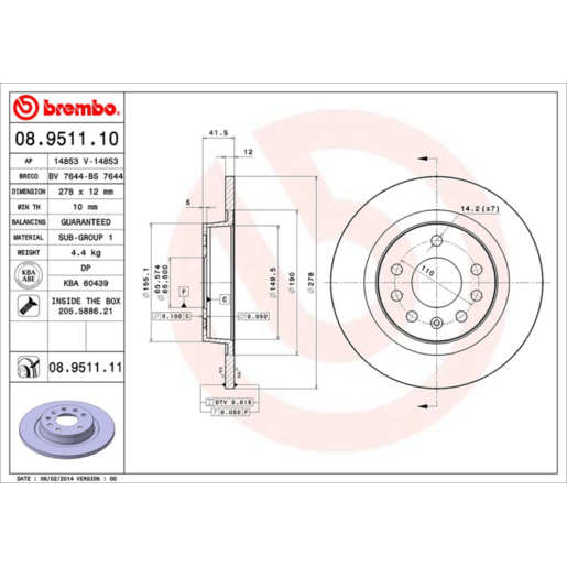 Brembo Disc Brake Rotor - 08.9511.11