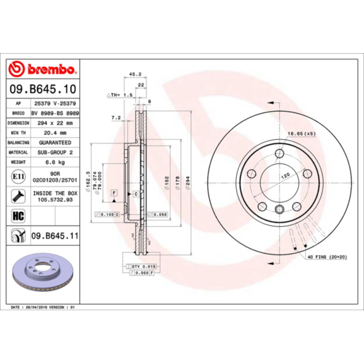 Brembo Disc Brake Rotor - 09.B645.11