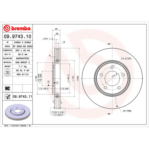 Brembo Disc Brake Rotor Front - 09.9743.11