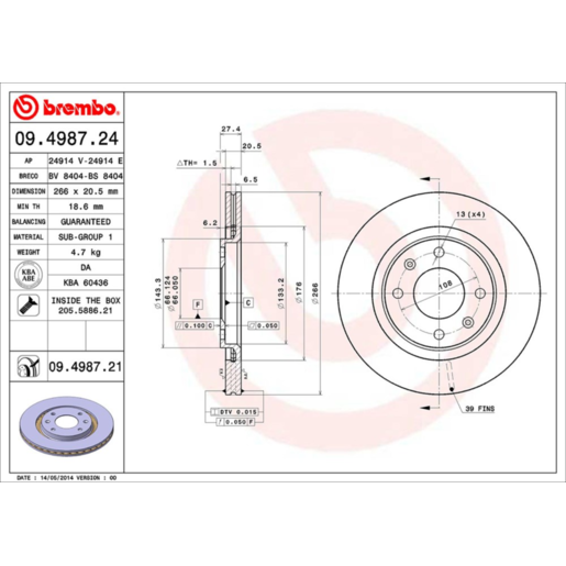 Brembo Disc Brake Rotor Front - 09.4987.21