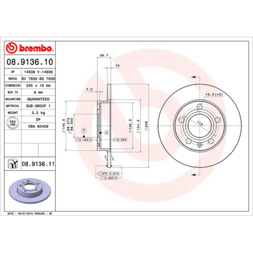 Brembo Disc Brake Rotor - 08.9136.11