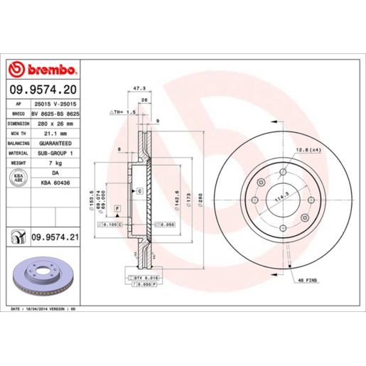 Brembo Disc Brake Rotor - 09.9574.21