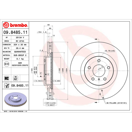 Brembo Disc Brake Rotor - 09.8485.11