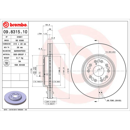 Brembo Disc Brake Rotor Front - 09.8315.10