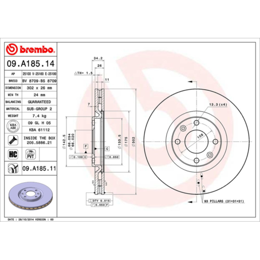 Brembo Disc Brake Rotor - 09.A185.11