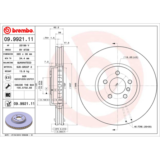 Brembo Disc Brake Rotor - 09.9921.11