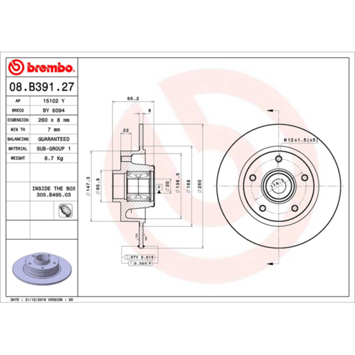 Brembo Disc Brake Rotor Rear - 08.B391.27