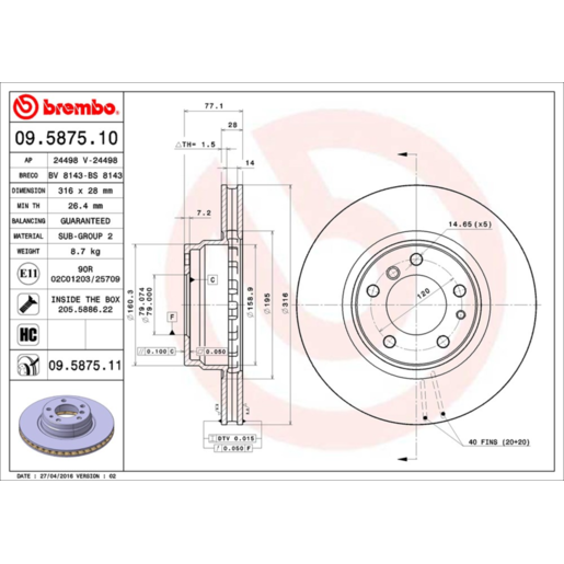 Brembo Disc Brake Rotor Front - 09.5875.11