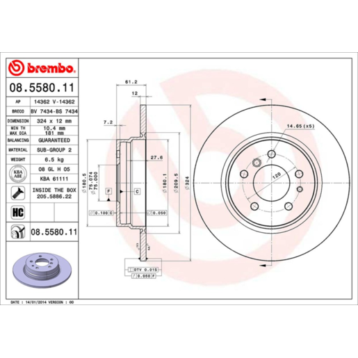 Brembo Disc Brake Rotor Rear - 08.5580.11