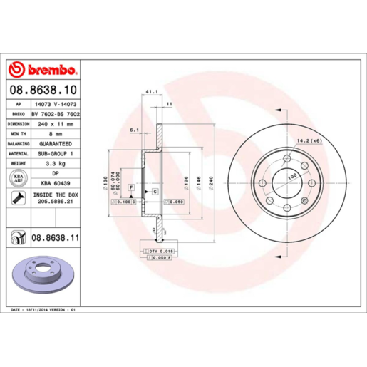 Brembo Disc Brake Rotor Front - 08.8638.11