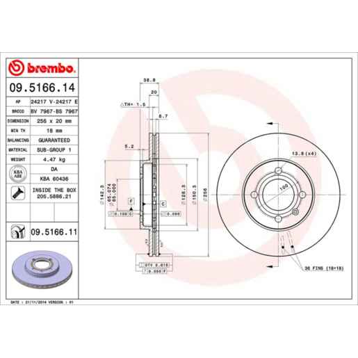 Brembo Disc Brake Rotor Front - 09.5166.11