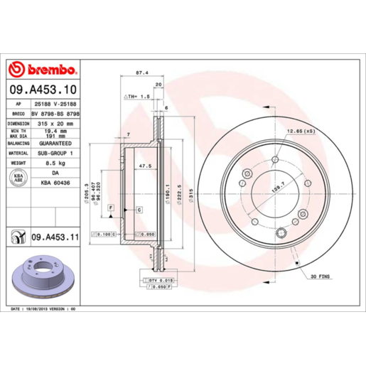 Brembo Disc Brake Rotor Rear - 09.A453.11