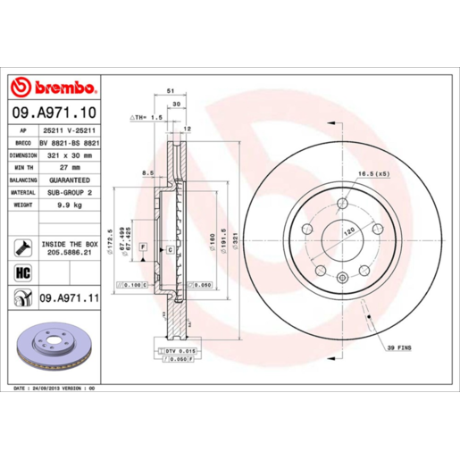 Brembo Disc Brake Rotor Front - 09.A971.11