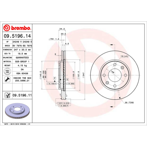 Brembo Disc Brake Rotor Front - 09.5196.11