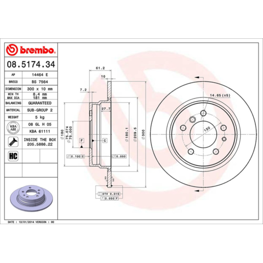 Brembo Disc Brake Rotor Rear - 08.5174.34