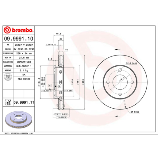 Brembo Disc Brake Rotor - 09.9991.11