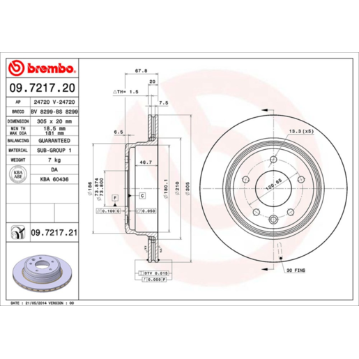 Brembo Disc Brake Rotor Rear - 09.7217.21