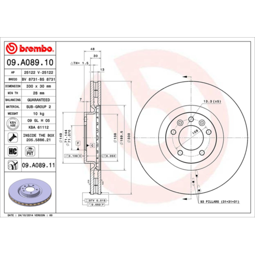 Brembo Disc Brake Rotor Front - 09.A089.11