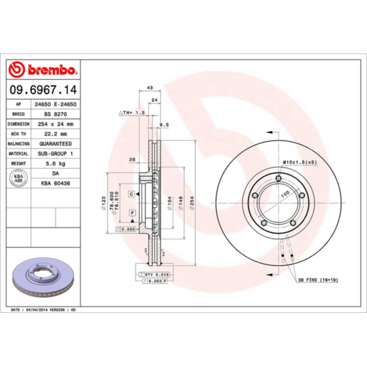 Brembo Disc Brake Rotor Front - 09.6967.14