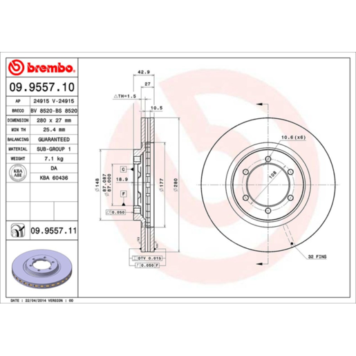 Brembo Disc Brake Rotor Front - 09.9557.11