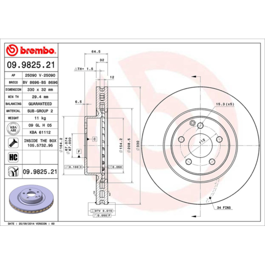 Brembo Disc Brake Rotor Front - 09.9825.21