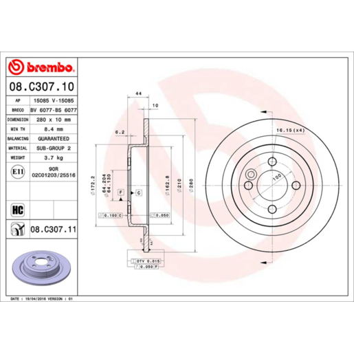 Brembo Disc Brake Rotor Rear - 08.C307.11