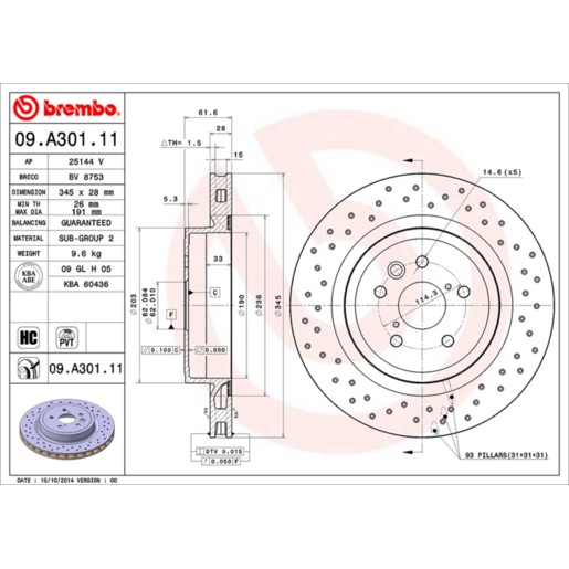 Brembo Disc Brake Rotor Rear - 09.A301.11